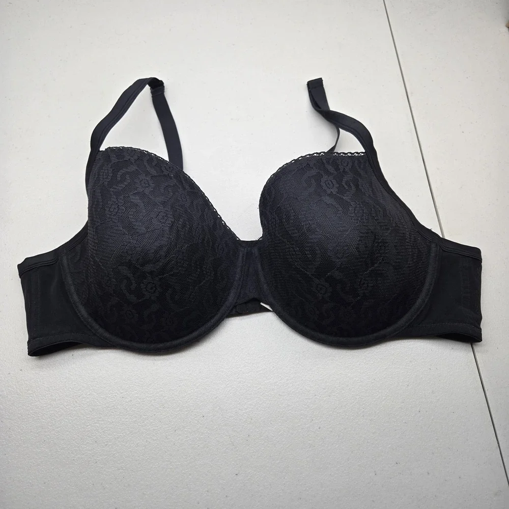 Cacique Women Bra 46DD Black Floral T Shirt Underwired Lace Strap